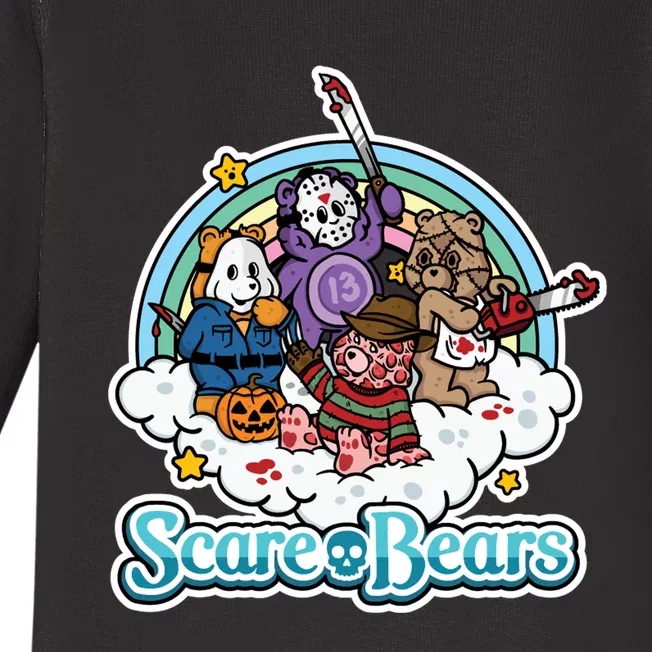 Scary Care Scare Bears Funny Halloween Horror Faces Custom Baby Long Sleeve Bodysuit