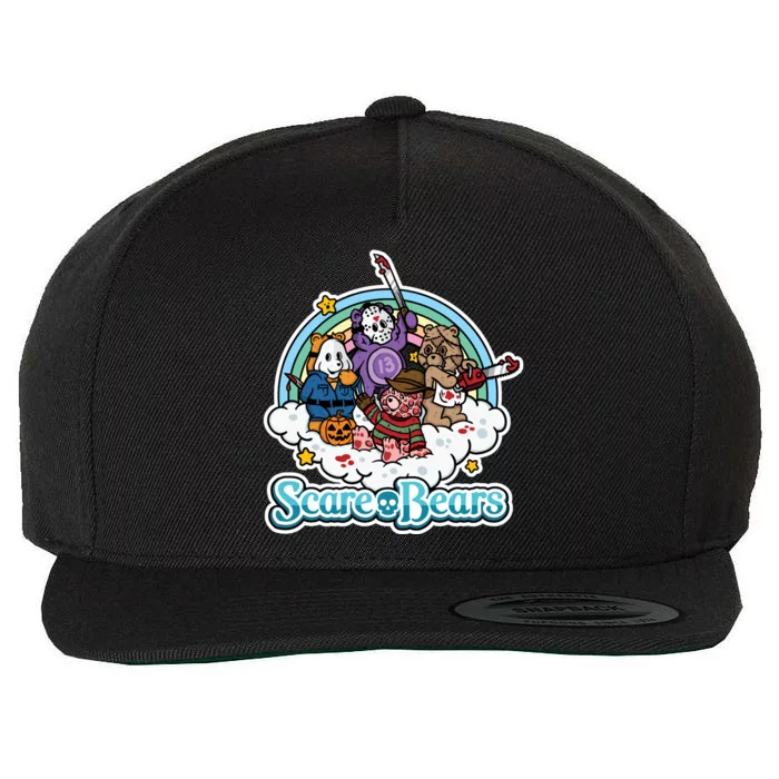 Scary Care Scare Bears Funny Halloween Horror Faces Custom Wool Snapback Cap