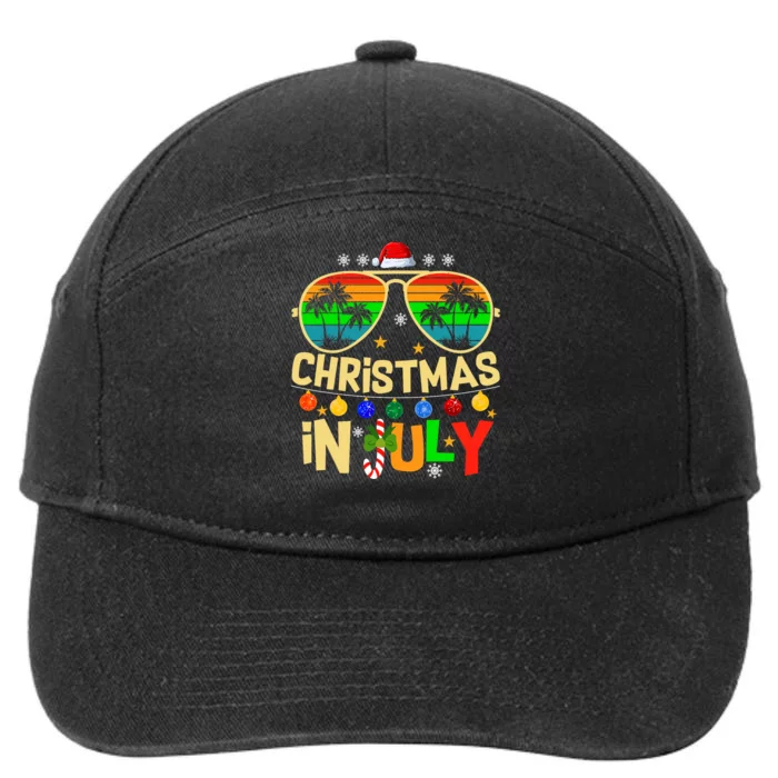 Santa Claus Sunglasses Beach Christmas In July 7-Panel Snapback Hat