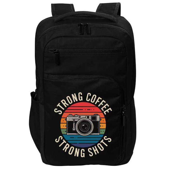 Strong Coffee Strong Shots Retro Camera Photographer Impact Tech Backpack