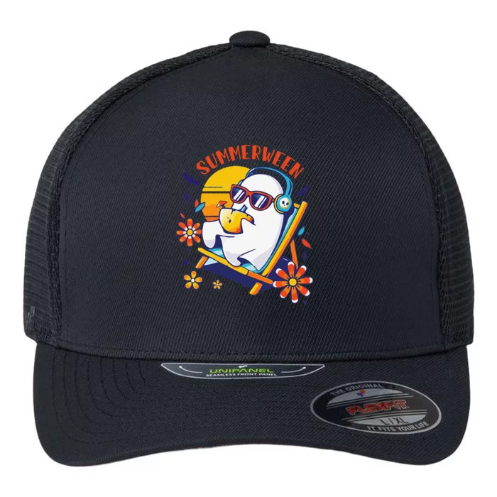 Summerween Cute Spooky Summer Ghost Halloween Lover Gift Flexfit Unipanel Trucker Cap