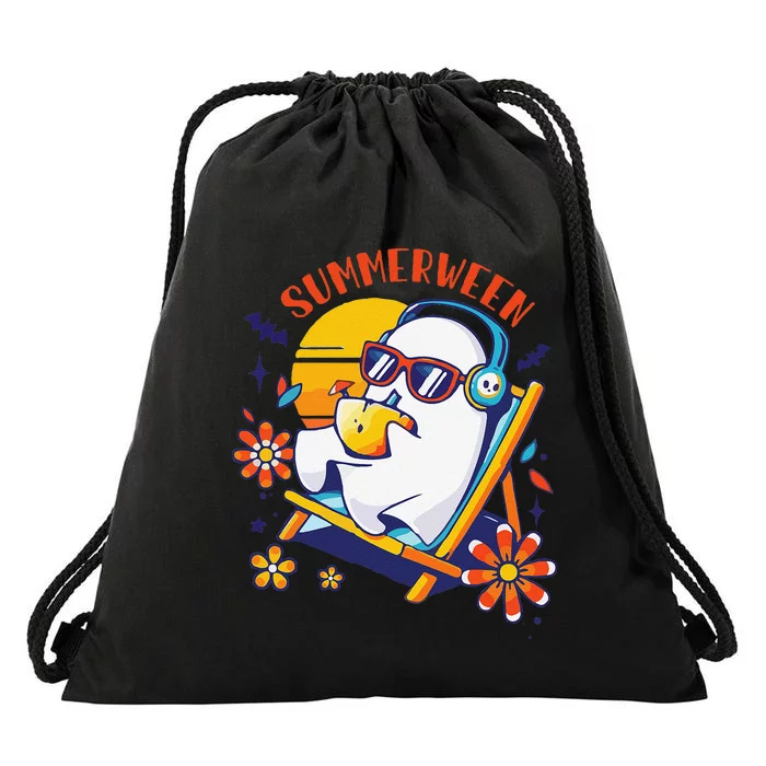 Summerween Cute Spooky Summer Ghost Halloween Lover Gift Drawstring Bag