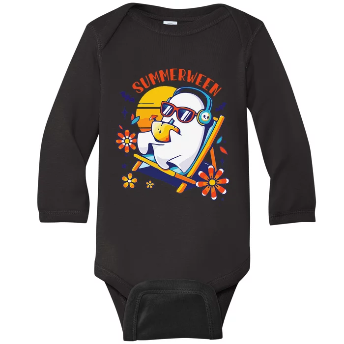 Summerween Cute Spooky Summer Ghost Halloween Lover Gift Baby Long Sleeve Bodysuit