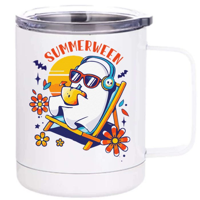 Summerween Cute Spooky Summer Ghost Halloween Lover Gift Front & Back 12oz Stainless Steel Tumbler Cup