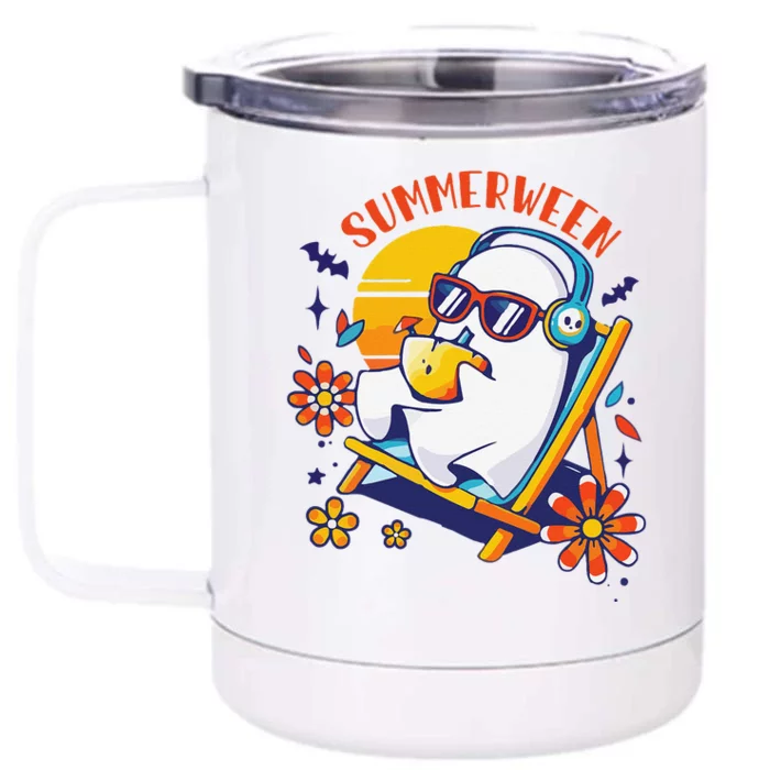 Summerween Cute Spooky Summer Ghost Halloween Lover Gift Front & Back 12oz Stainless Steel Tumbler Cup