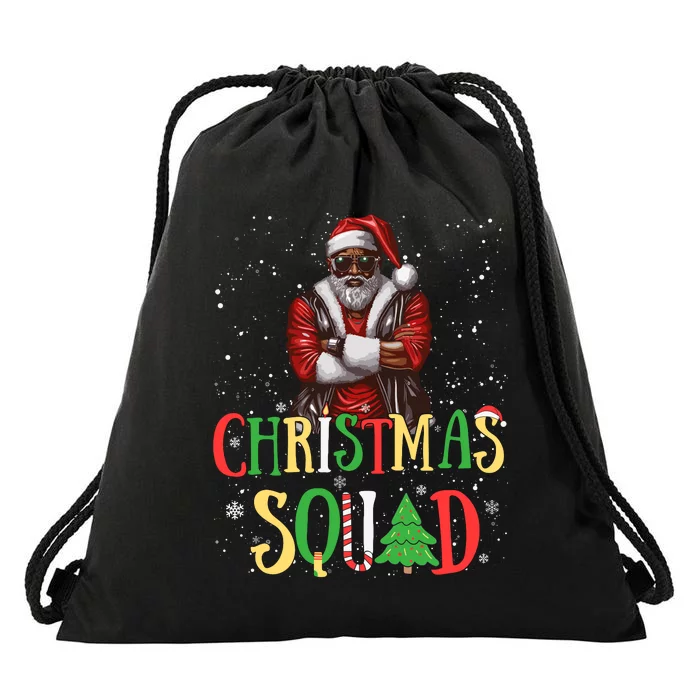 Santa Christmas Squad Black African American Pajamas Drawstring Bag