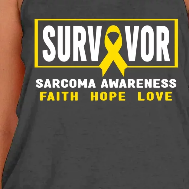 Sarcoma Cancer Survivor Yellow Ribbon Sarcoma Awareness Gift Women's Knotted Racerback Tank