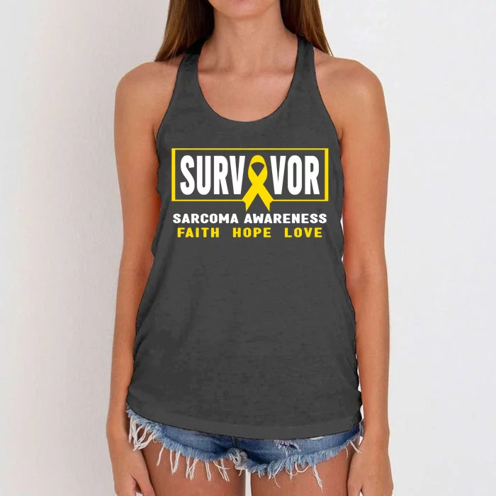 Sarcoma Cancer Survivor Yellow Ribbon Sarcoma Awareness Gift Women's Knotted Racerback Tank