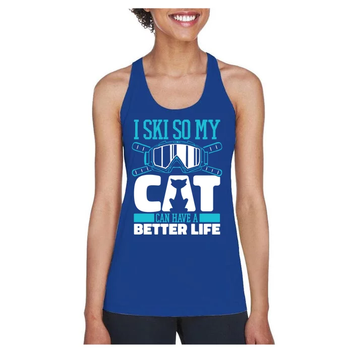 Skiing Cat Ski Gift Winter Sports Skier Gift Women's Racerback Tank