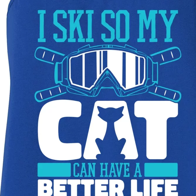 Skiing Cat Ski Gift Winter Sports Skier Gift Women's Racerback Tank