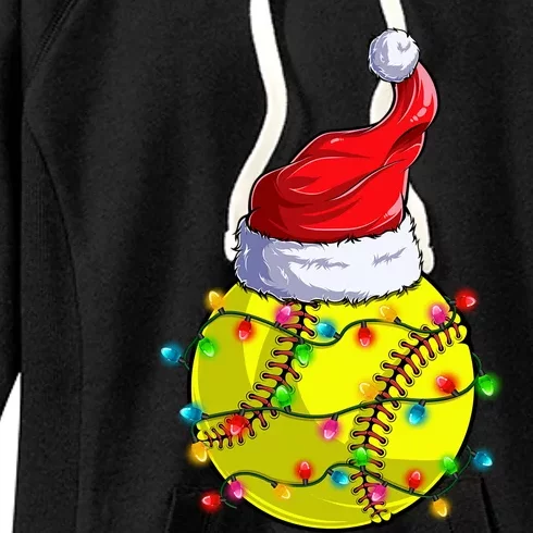 Softball Christmas Santa Hat Funny Softball Xmas Holiday Gift Women's Fleece Hoodie