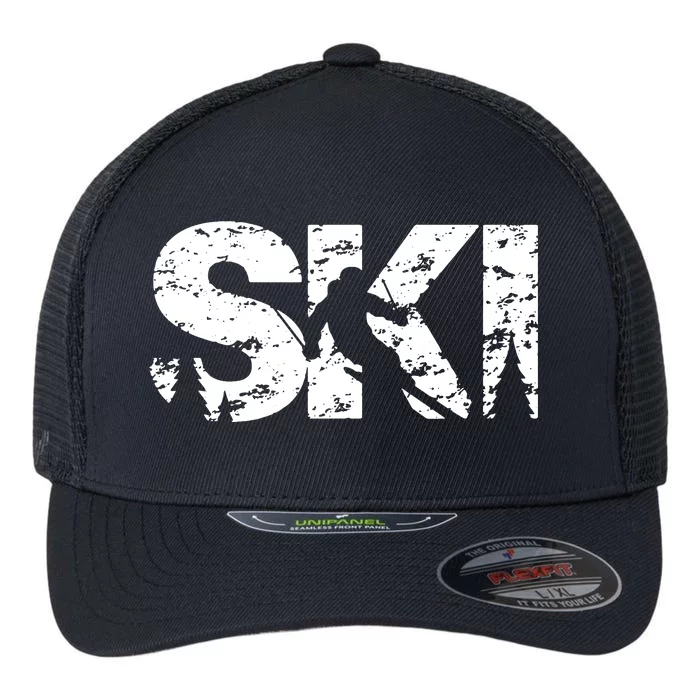 Ski Cool Skiing Style Alpine Skier Gift Flexfit Unipanel Trucker Cap