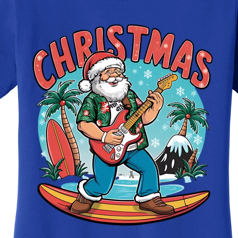 Santa Christmas Summer Vacation Funny Santa Guitar Rock Surf Meaningful Gift Women's T-Shirt