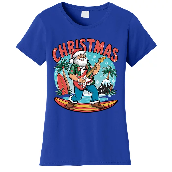 Santa Christmas Summer Vacation Funny Santa Guitar Rock Surf Meaningful Gift Women's T-Shirt