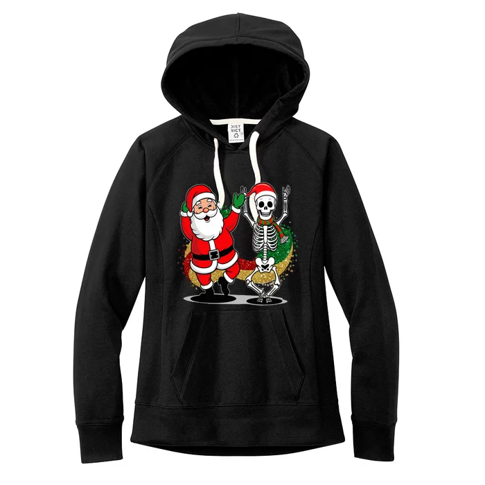 Santa Claus & Skeleton Christmas Women's Fleece Hoodie