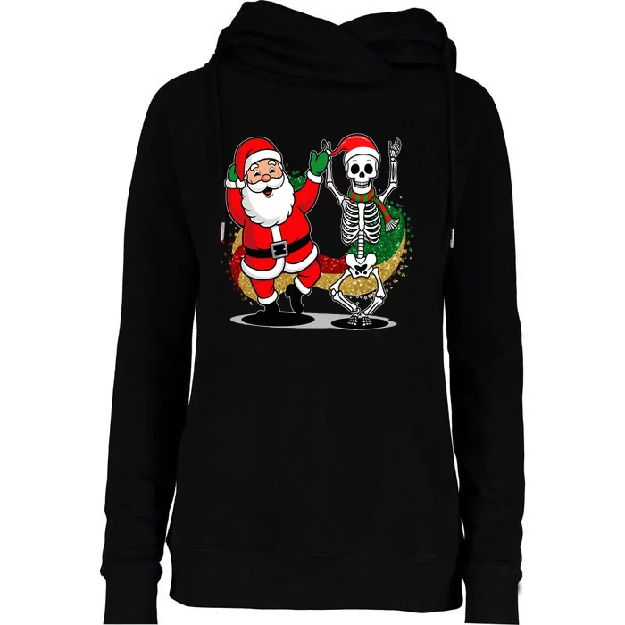 Santa Claus & Skeleton Christmas Womens Funnel Neck Pullover Hood