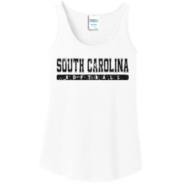 South Carolina Softball Black Vintage Text Ladies Essential Tank