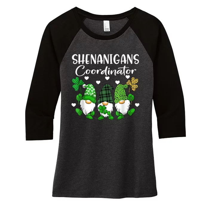 Shenanigans Coordinator St Patricks Day Gnomes Green Proud Women's Tri-Blend 3/4-Sleeve Raglan Shirt