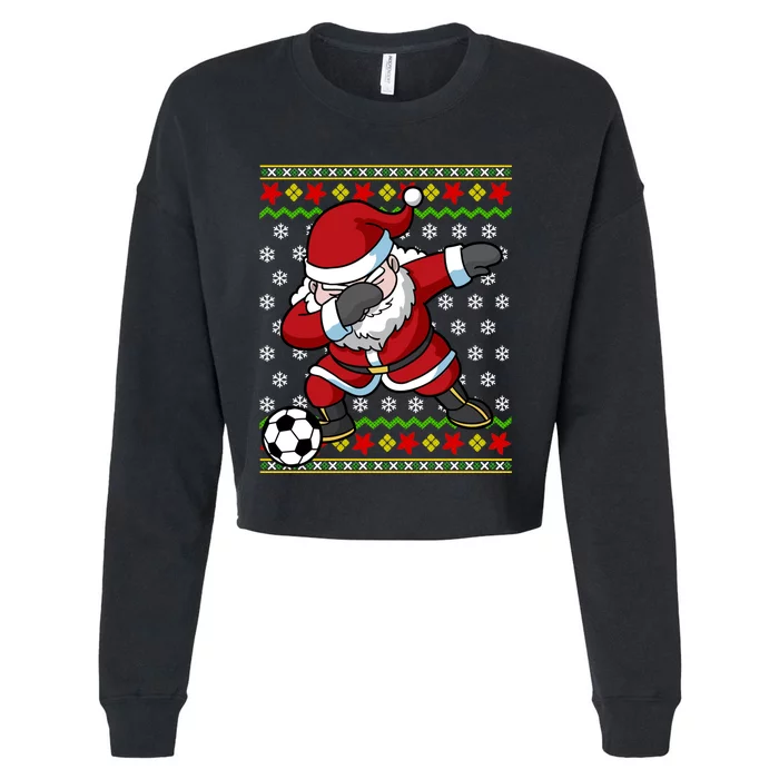 Santa Claus Soccer Dabbing Ugly Christmas Boy Teen Cropped Pullover Crew