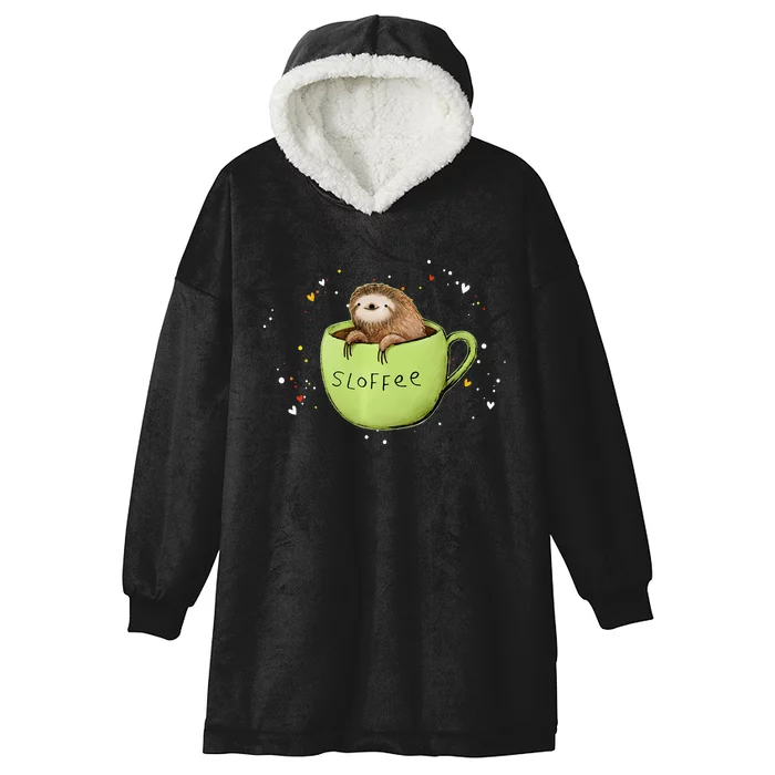 Sloffee Coffee Sloth Funny Sloth Coffee Lover Gift Hooded Wearable Blanket