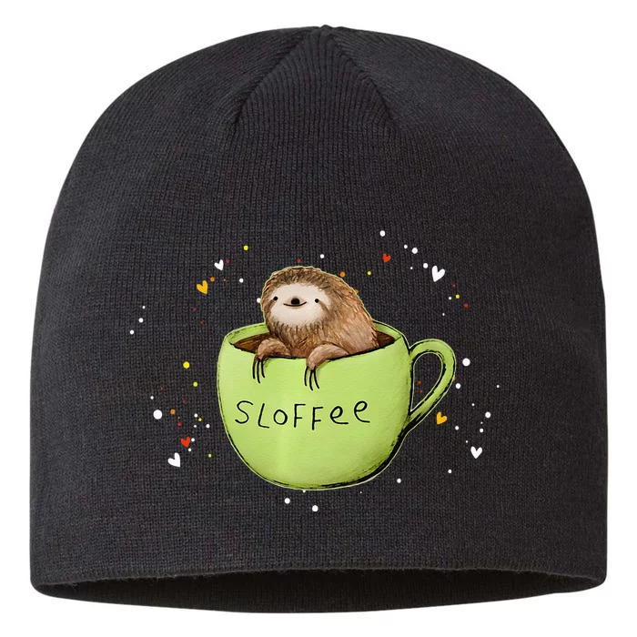 Sloffee Coffee Sloth Funny Sloth Coffee Lover Gift 8 1/2in Sustainable Knit Beanie