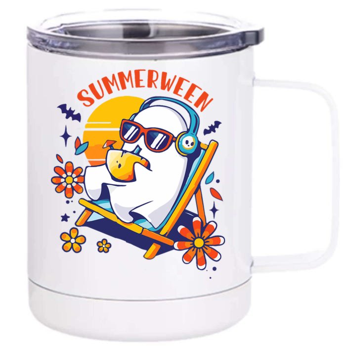 Summerween Cute Spooky Summer Ghost Halloween Lover Front & Back 12oz Stainless Steel Tumbler Cup