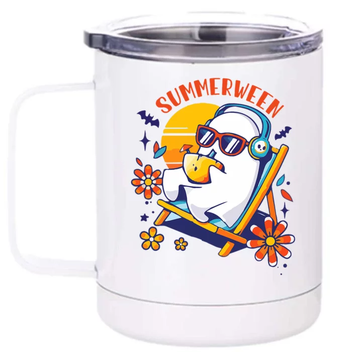 Summerween Cute Spooky Summer Ghost Halloween Lover Front & Back 12oz Stainless Steel Tumbler Cup