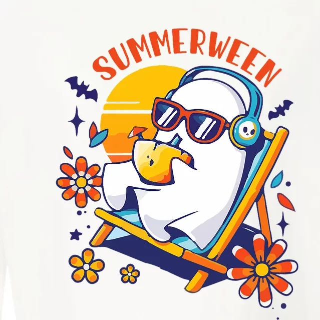 Summerween Cute Spooky Summer Ghost Halloween Lover Cropped Pullover Crew