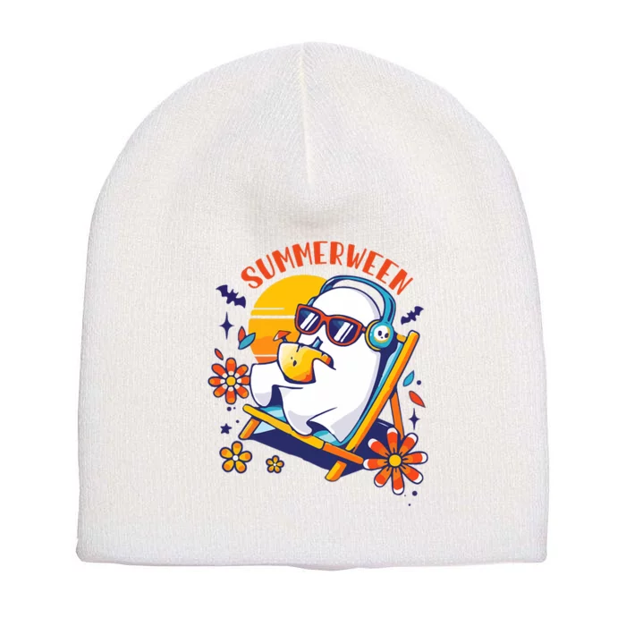 Summerween Cute Spooky Summer Ghost Halloween Lover Short Acrylic Beanie