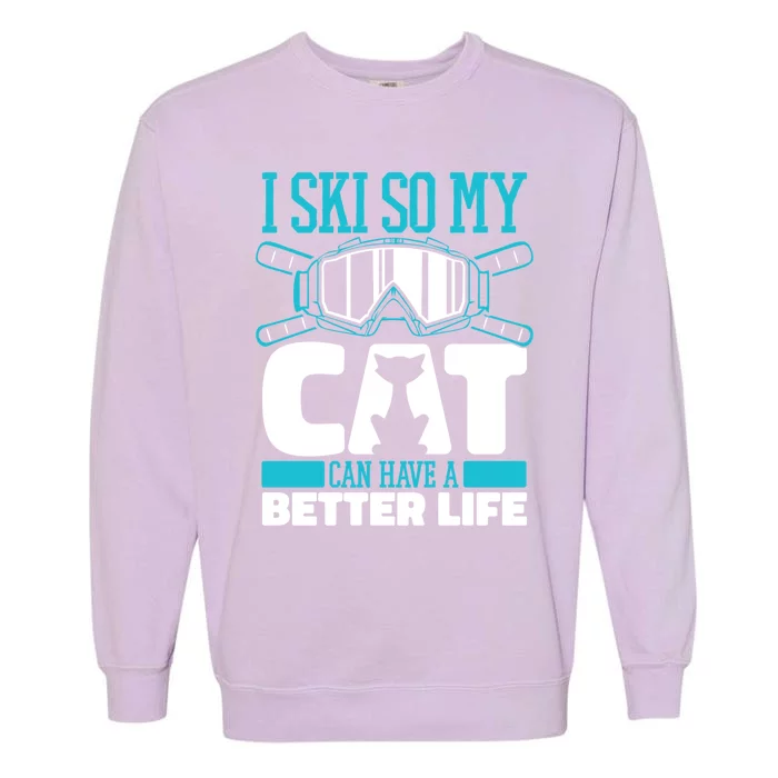 Skiing Cat Ski Gift Winter Sports Skier Gift Garment-Dyed Sweatshirt