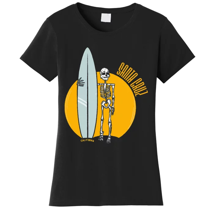 Santa Cruz Surf California Sunset Beach Surfing Skeleton Women's T-Shirt