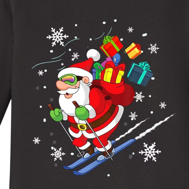 Santa Claus Skiing Christmas Merry Xmas Ski Sport Lovers Baby Long Sleeve Bodysuit