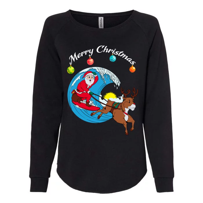 Surfing Christmas Santa Claus Is Coming To Town Gift Womens California Wash Sweatshirt