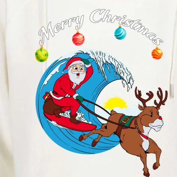 Surfing Christmas Santa Claus Is Coming To Town Gift Womens Funnel Neck Pullover Hood