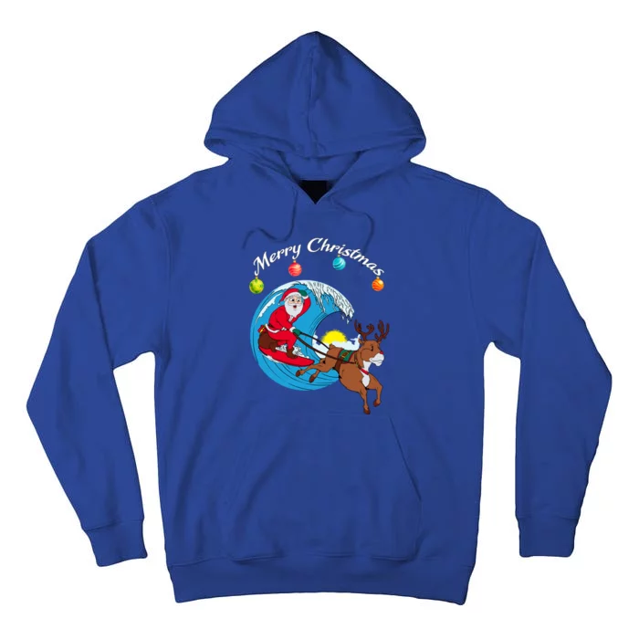 Surfing Christmas Santa Claus Is Coming To Town Gift Tall Hoodie