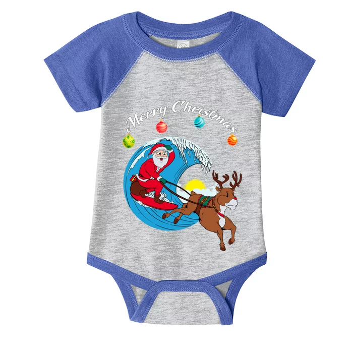 Surfing Christmas Santa Claus Is Coming To Town Gift Infant Baby Jersey Bodysuit