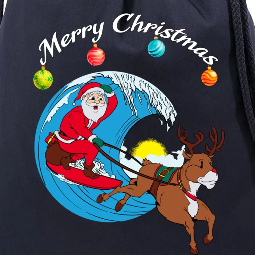 Surfing Christmas Santa Claus Is Coming To Town Gift Drawstring Bag