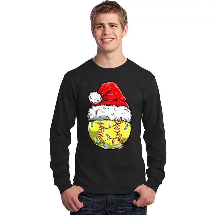 Softball Christmas Santa Hat Funny Holiday Gift Tall Long Sleeve T-Shirt