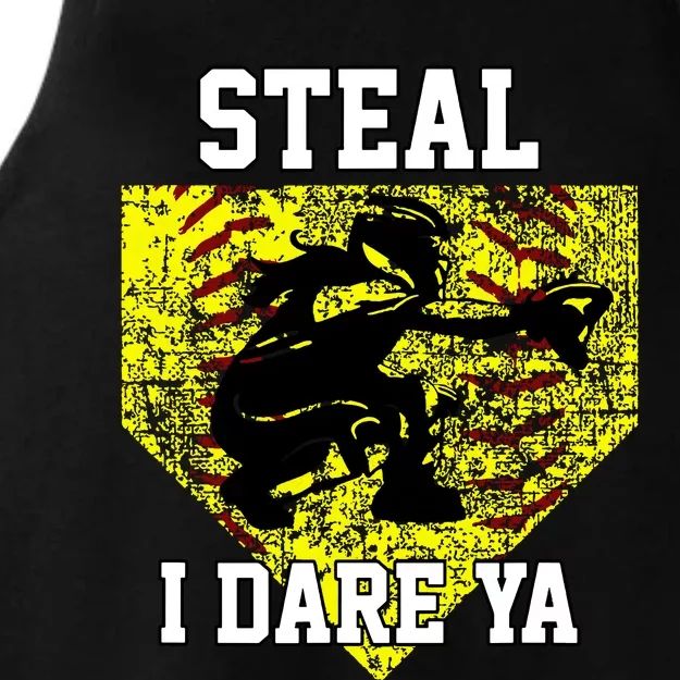 Softball Catcher Steal I Dare Ya Funny Player Girl Ladies Tri-Blend Wicking Tank