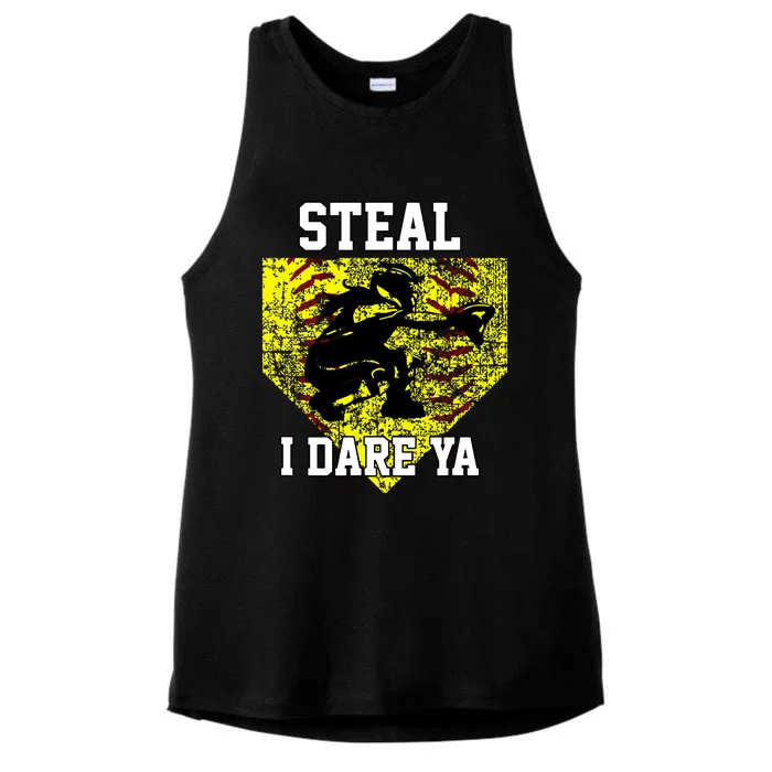 Softball Catcher Steal I Dare Ya Funny Player Girl Ladies Tri-Blend Wicking Tank