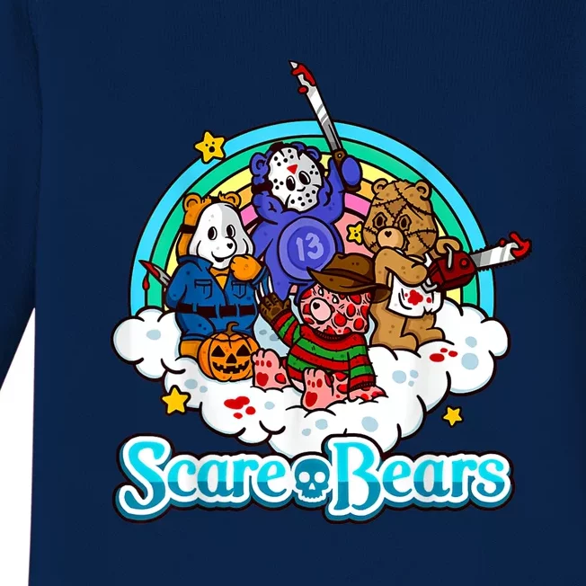 Scary Care Scare Bears Funny Halloween Horror Faces Custom Baby Long Sleeve Bodysuit