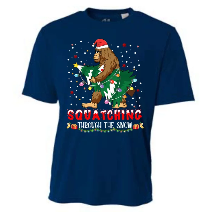 Sasquatch Christmas Squatching Bigfoot Santa Xmas Tree Light Cooling Performance Crew T-Shirt