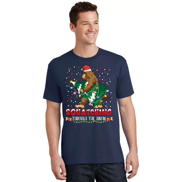 Sasquatch Christmas Squatching Bigfoot Santa Xmas Tree Light T-Shirt