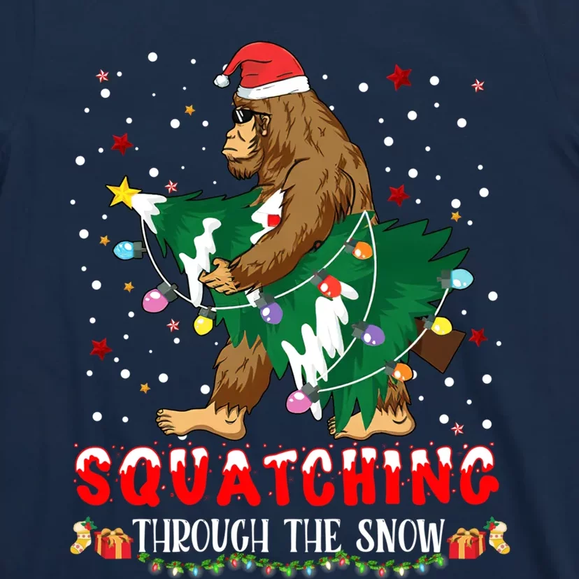 Sasquatch Christmas Squatching Bigfoot Santa Xmas Tree Light T-Shirt