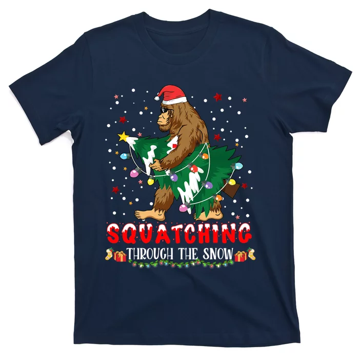 Sasquatch Christmas Squatching Bigfoot Santa Xmas Tree Light T-Shirt