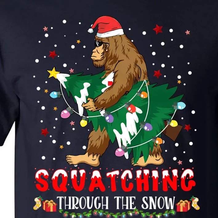 Sasquatch Christmas Squatching Bigfoot Santa Xmas Tree Light Tall T-Shirt