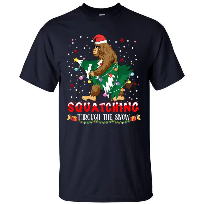 Sasquatch Christmas Squatching Bigfoot Santa Xmas Tree Light Tall T-Shirt