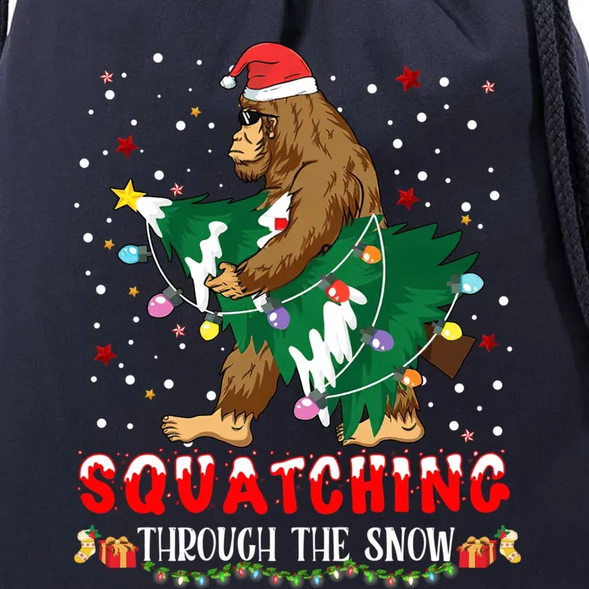 Sasquatch Christmas Squatching Bigfoot Santa Xmas Tree Light Drawstring Bag