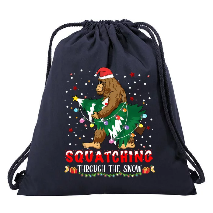 Sasquatch Christmas Squatching Bigfoot Santa Xmas Tree Light Drawstring Bag