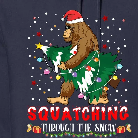 Sasquatch Christmas Squatching Bigfoot Santa Xmas Tree Light Premium Hoodie